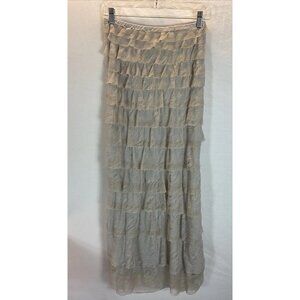 Chan Luu Size Small Gray/ Ivory lace ruffled pull‎ on Maxi Skirt fairy whimsy